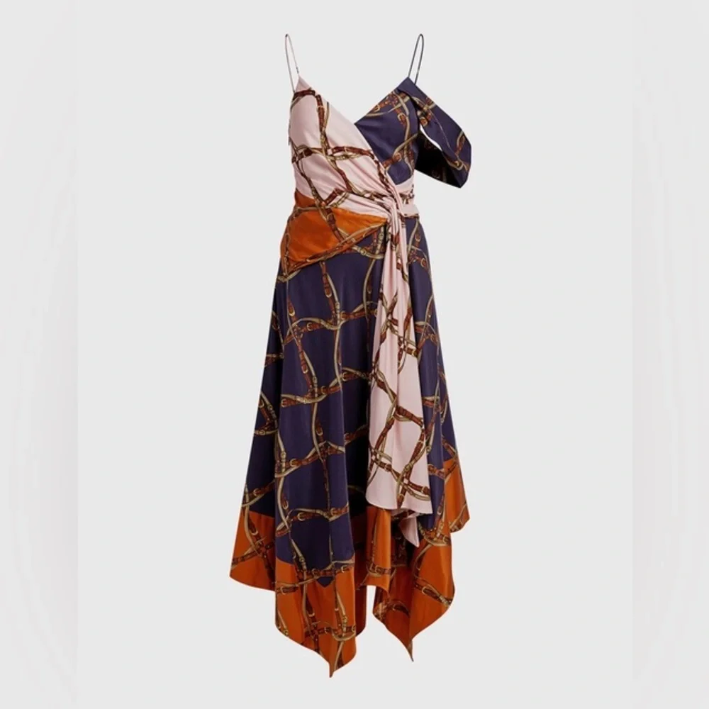 NWT Jonathan Simkhai Runway Saddle-Print Asymmetric Scarf Midi Dress size 6 - Picture 5 of 11